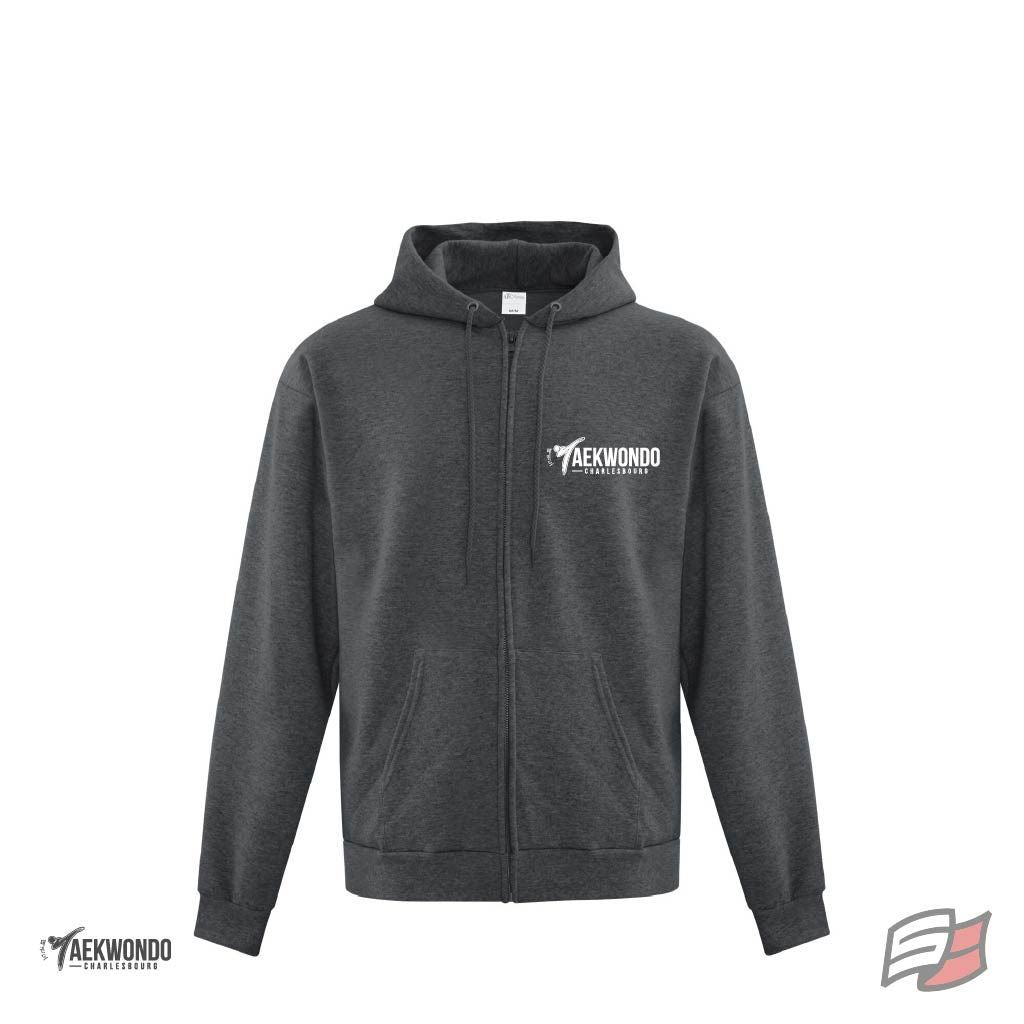 GILET À CAPUCHON AVEC ZIP GRIS FONCÉ