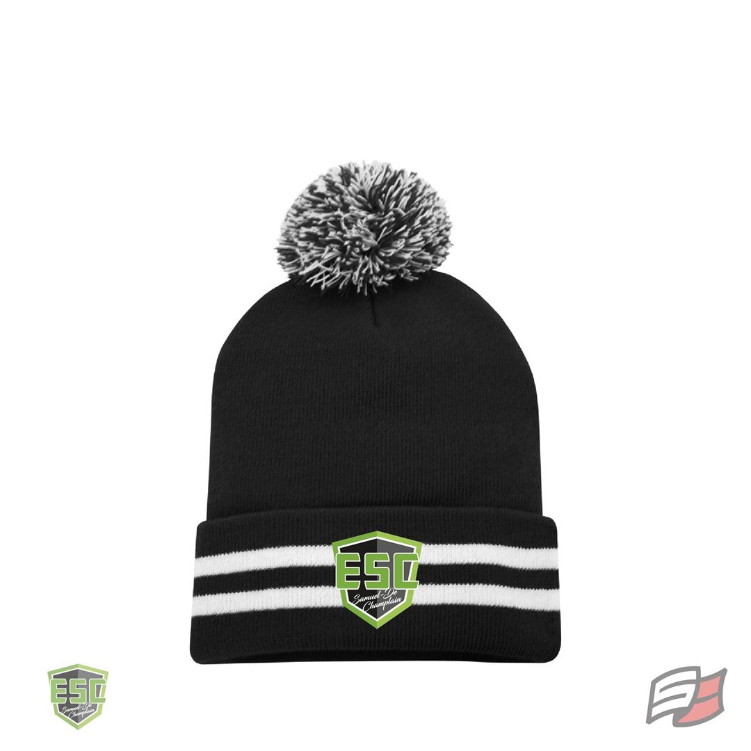 Atc striped cuff pom pom toque