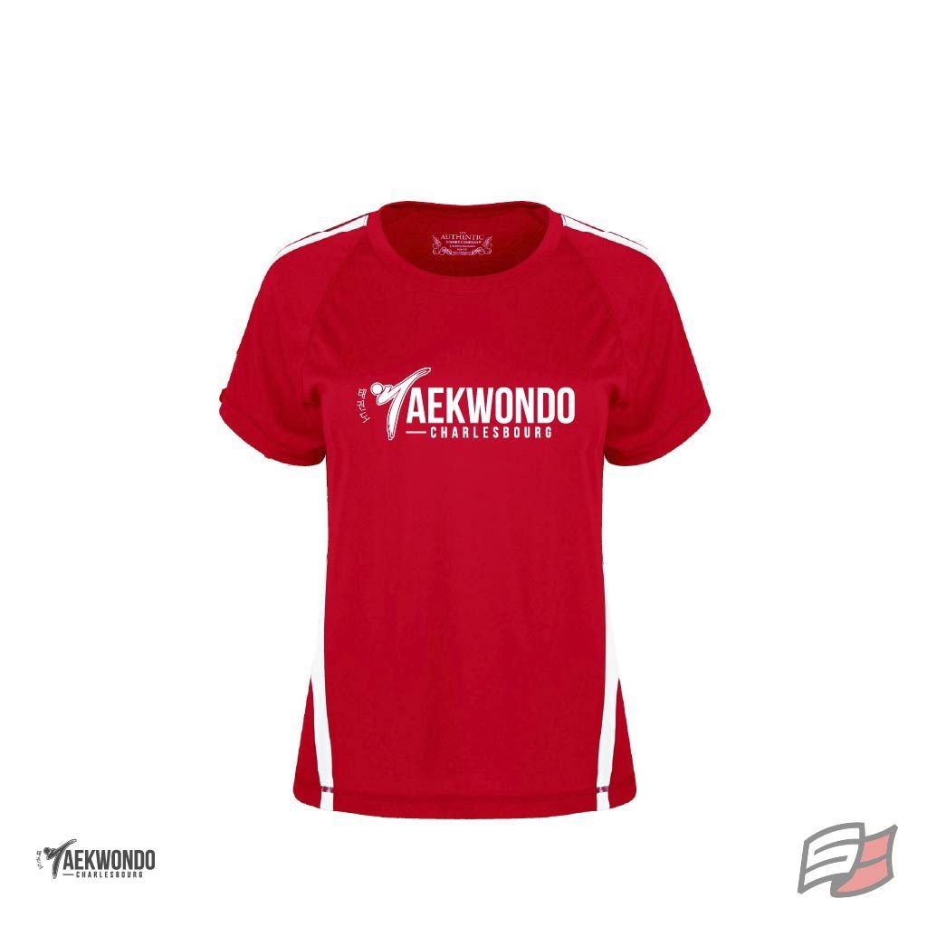 TSHIRT DRYFIT FEMME ROUGE/BLANC